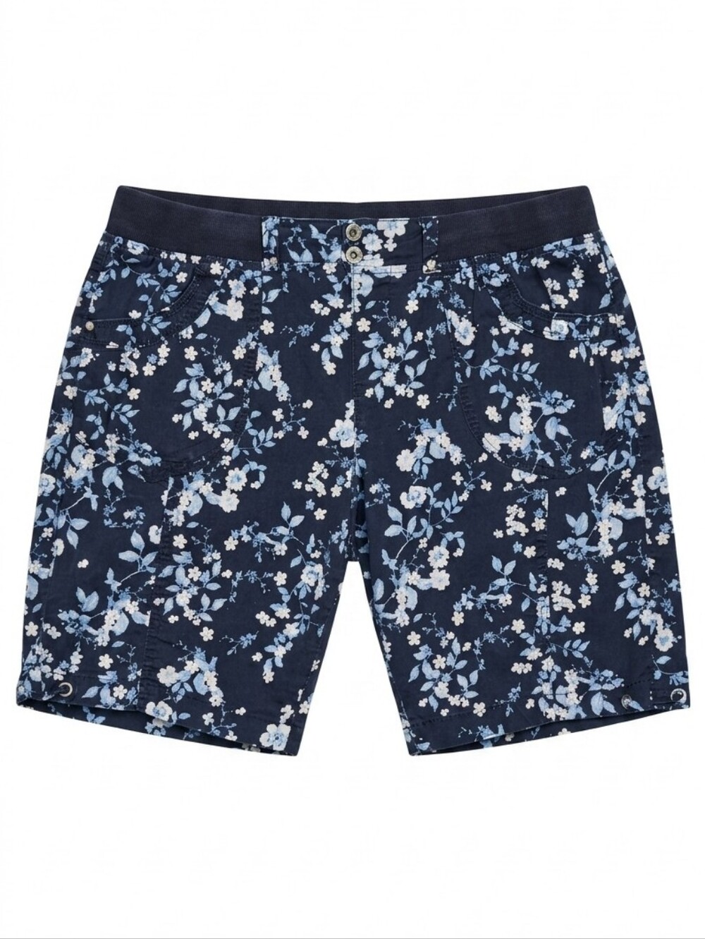 dā-sh Navy Blue Floral Bermuda Shorts Cotton Blend Womens Size Large Cabincore
